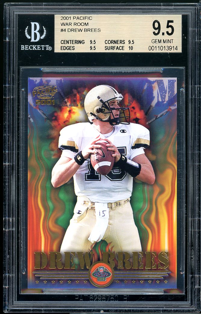 Drew Brees Rookie Card 2001 Pacific War Room #4 BGS 9.5 (9.5 9.5 9.5 10) Image 1