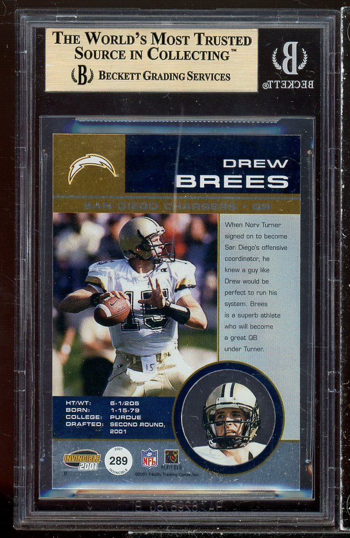 Drew Brees Rookie 2001 Pacific Invincible Retail #289 BGS 9.5 (9.5 9.5 9.5 9) Image 2