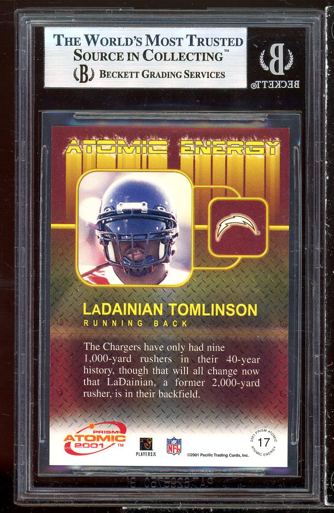 LaDainian Tomlinson Rookie Card 2001 Pacific Prism Atomic Energy #17 BGS 9 Image 2