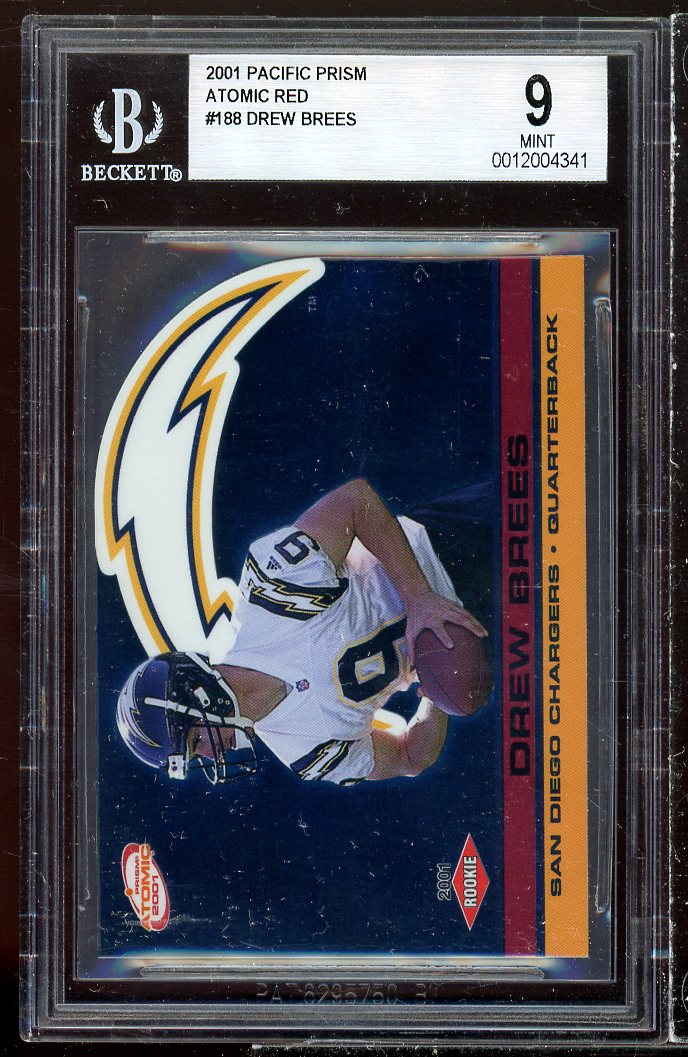 Drew Brees Rookie Card 2001 Pacific Prism Atomic Red #188 BGS 9 Image 1