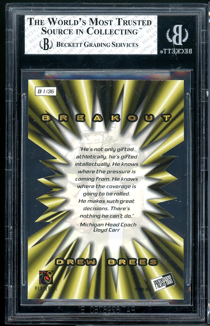 Drew Brees Rookie Card 2001 Press Pass Breakout #B1 BGS 7 Image 2