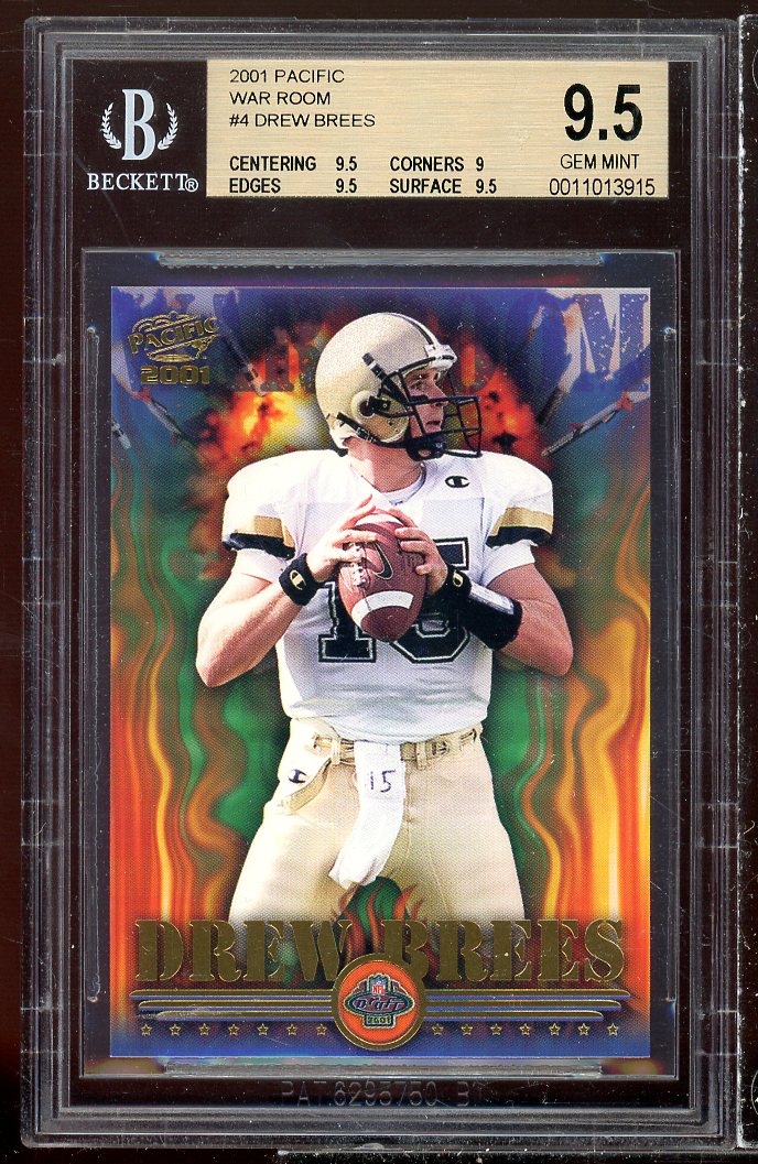 Drew Brees Rookie Card 2001 Pacific War Room #4 BGS 9.5 (9.5 9 9.5 9.5) Image 1