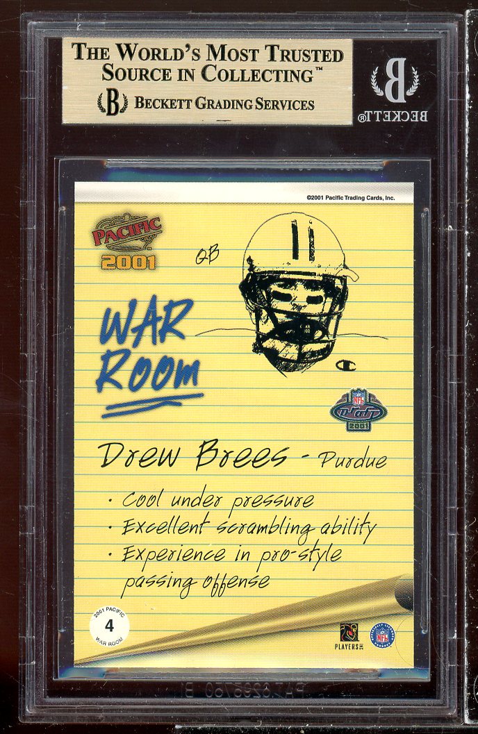 Drew Brees Rookie Card 2001 Pacific War Room #4 BGS 9.5 (9.5 9 9.5 9.5) Image 2