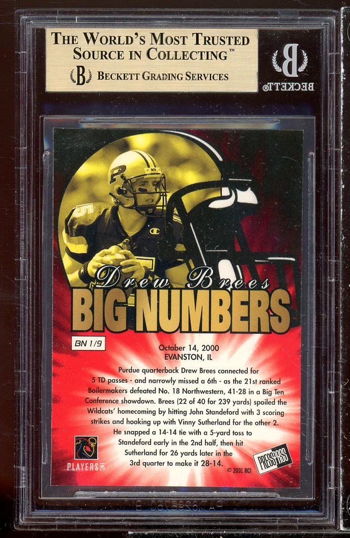 Drew Brees Rookie Card 2001 Press Pass Big Numbers #bn1 (POP 2) BGS 9.5 Image 2