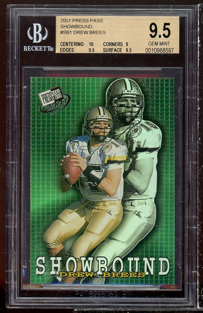 Drew Brees Rookie 2001 Press Pass Showbound #sb1 (POP 4) BGS 9.5 (10 9 9.5 9.5) Image 1