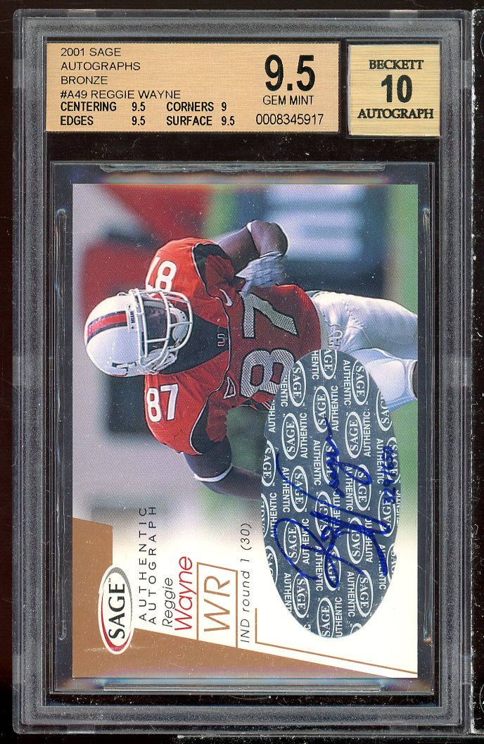 Reggie Wayne Rookie 2001 SAGE Autographs Bronze #A49 BGS 9.5 (9.5 9 9.5 9.5) Image 1