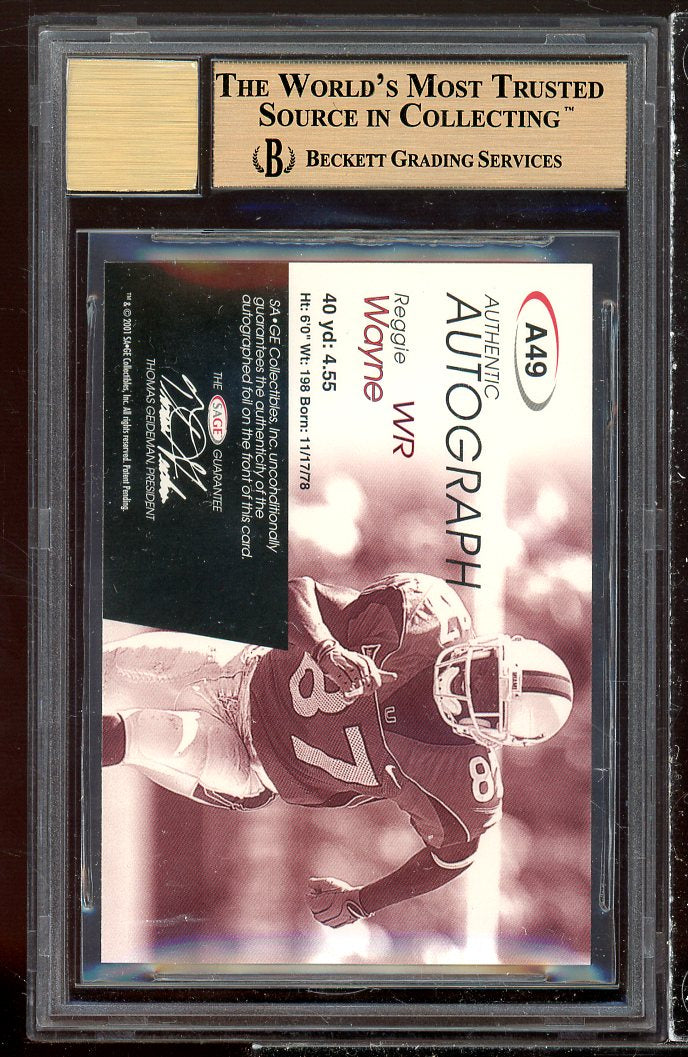 Reggie Wayne Rookie 2001 SAGE Autographs Bronze #A49 BGS 9.5 (9.5 9 9.5 9.5) Image 2