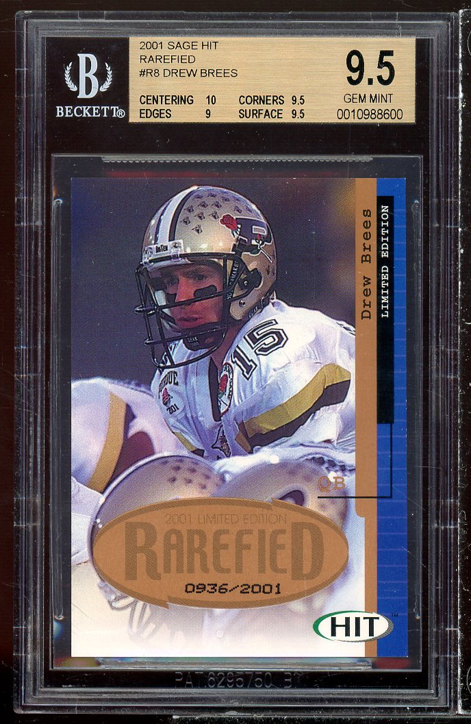 Drew Brees Rookie Card 2001 SAGE HIT Rarefied #R8 BGS (POP 1) 9.5 (10 9.5 9 9.5) Image 1