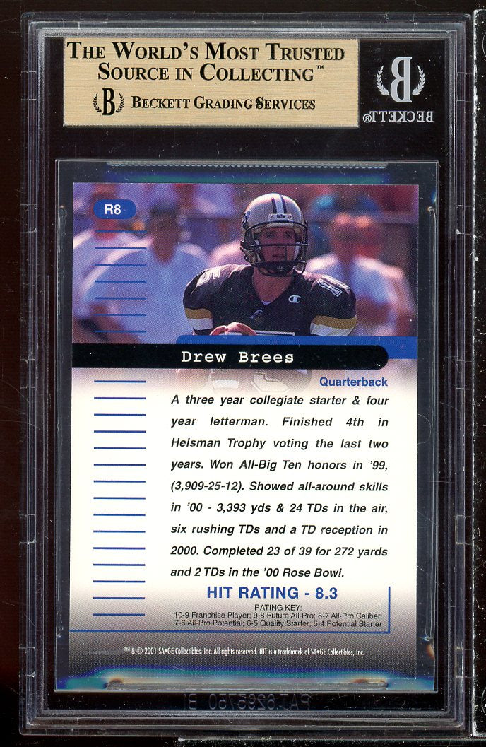 Drew Brees Rookie Card 2001 SAGE HIT Rarefied #R8 BGS (POP 1) 9.5 (10 9.5 9 9.5) Image 2