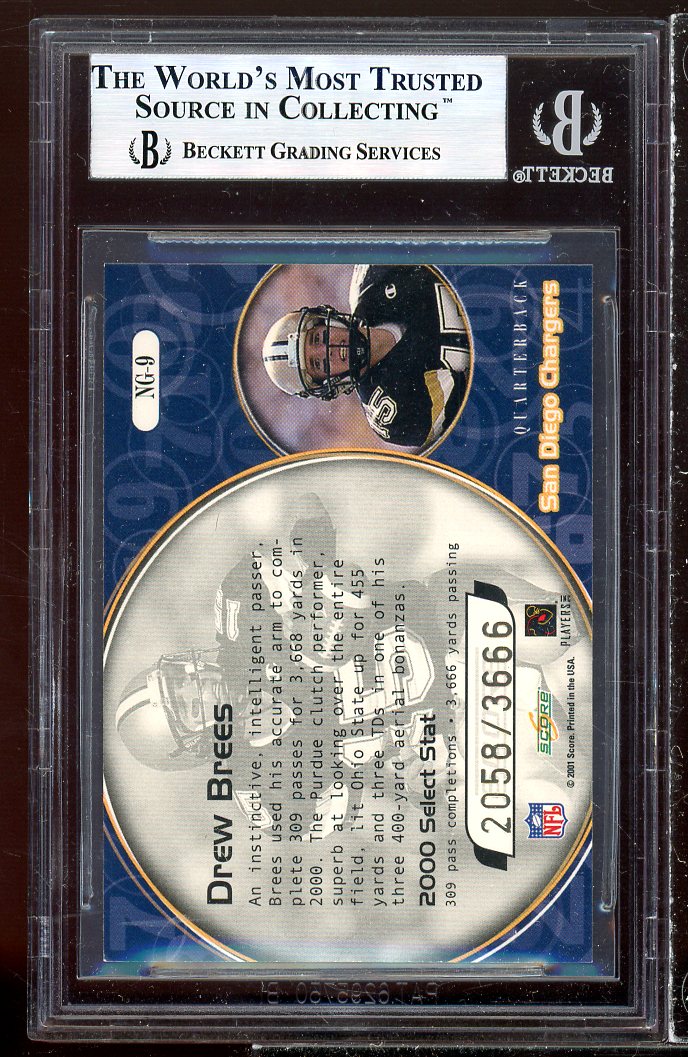 Drew Brees Rookie Card 2001 Score Numbers Game #NG9 BGS 9 Image 2