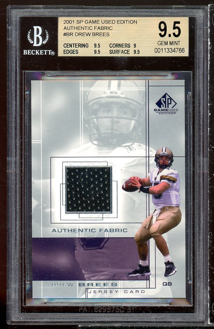 Drew Brees Rookie 2001 SP Game Used Authentic Fabric #br BGS 9.5 (9.5 9 9.5 9.5) Image 1