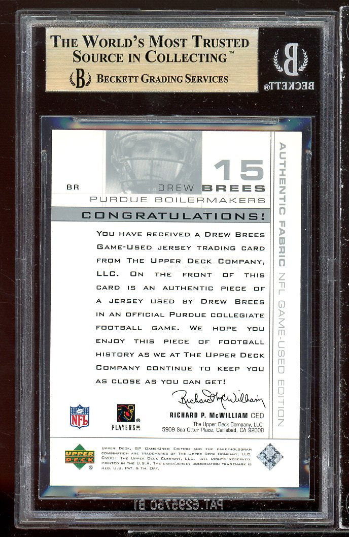 Drew Brees Rookie 2001 SP Game Used Authentic Fabric #br BGS 9.5 (9.5 9 9.5 9.5) Image 2