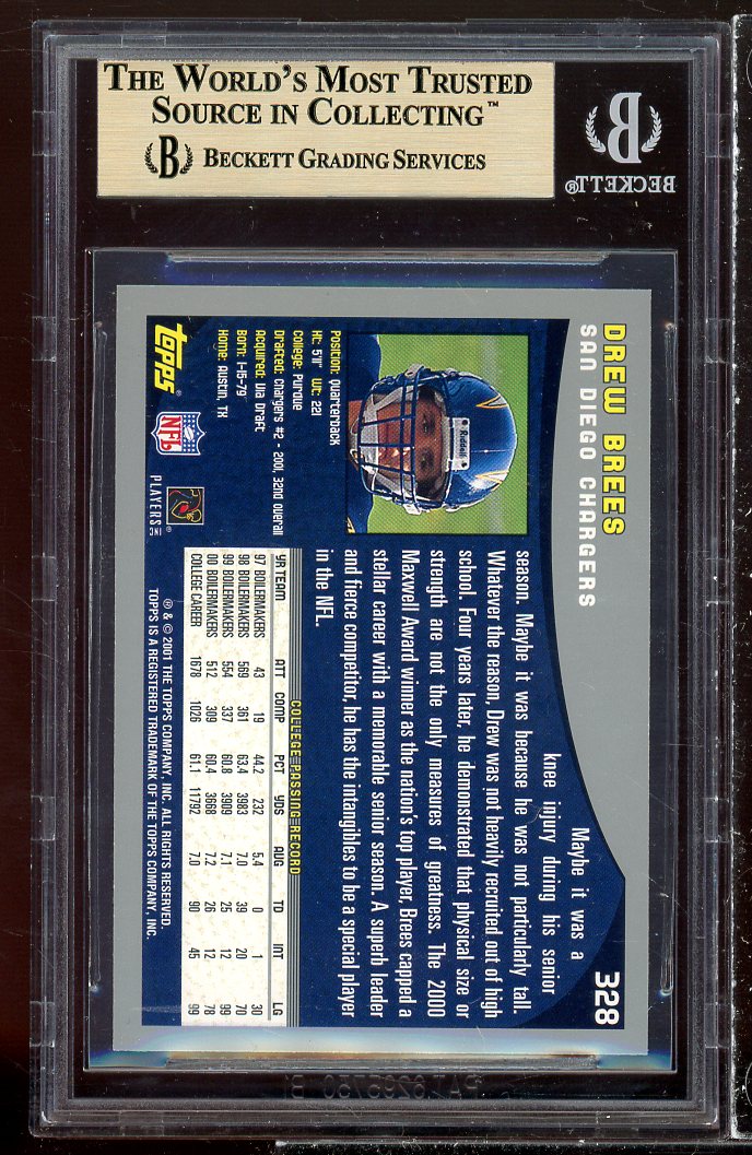 Drew Brees Rookie Card 2001 Topps Collection #328 BGS 9.5 (9.5 9 9.5 9.5) Image 2