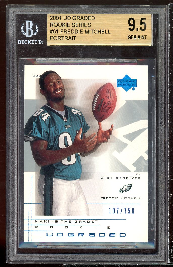 Freddie Mitchell Rookie Card 2001 UD Graded Rookie Series Portrait #61 BGS 9.5 Image 1