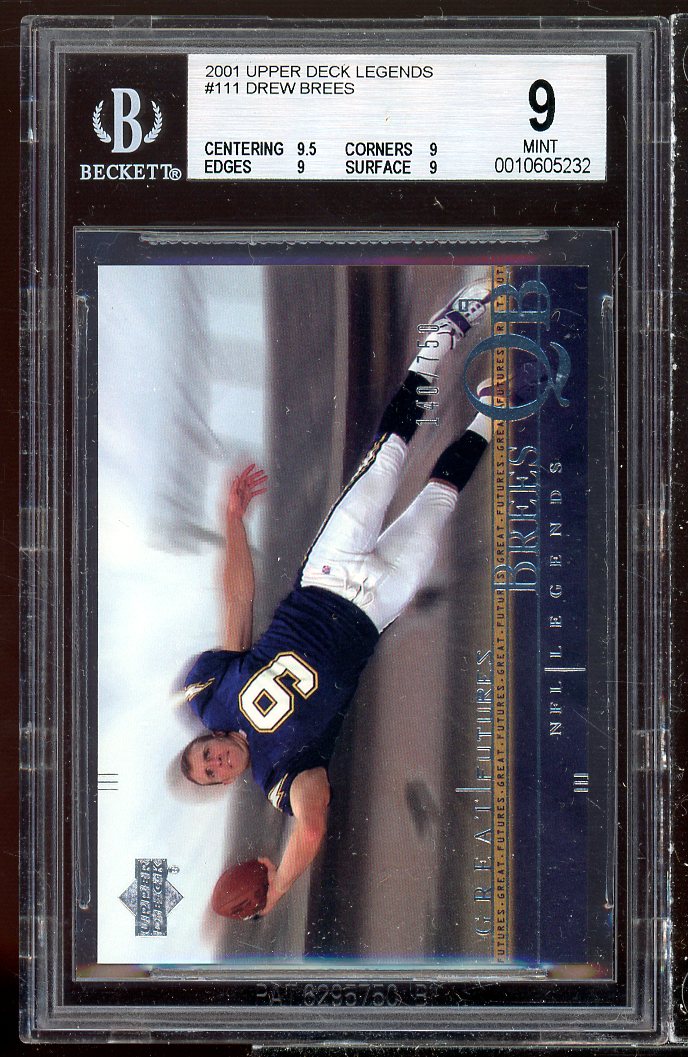 Drew Brees Rookie Card 2001 Upper Deck Legends #111 BGS 9 (9.5 9 9 9) Image 1