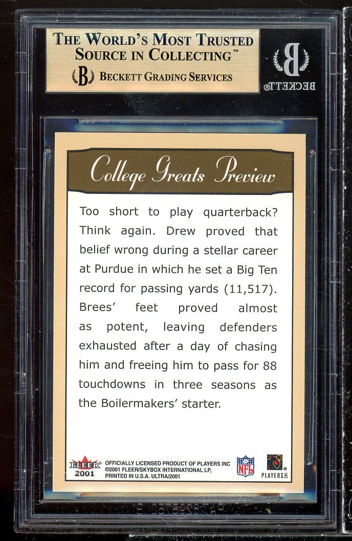 Drew Brees Rookie Card 2001 Ultra College Great Previews #2 (POP 2) BGS 9.5 Image 2