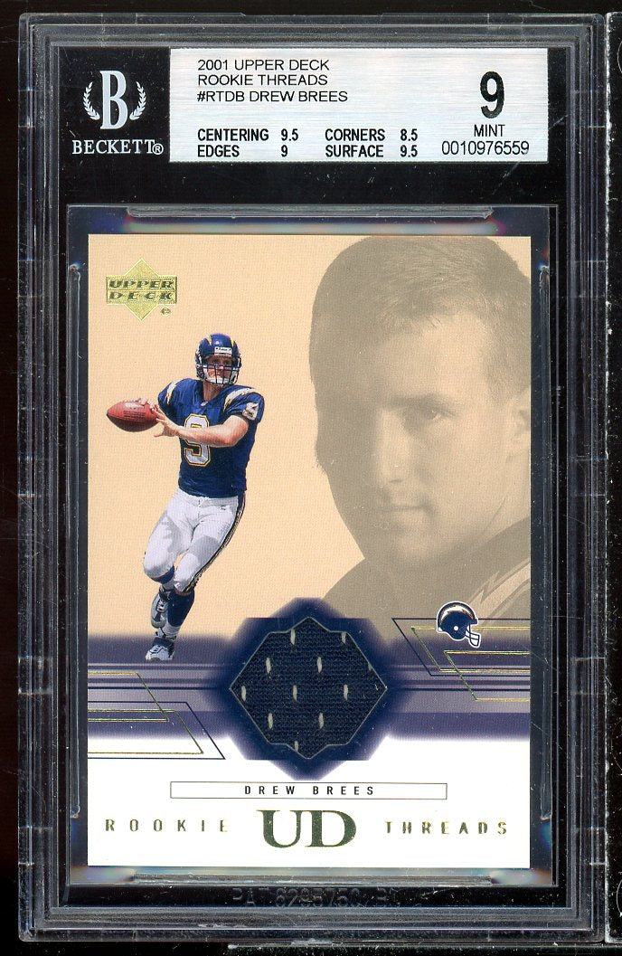 Drew Brees Rookie 2001 Upper Deck Rookie Threads #RTDB BGS 9 (9.5 8.5 9 9.5) Image 1