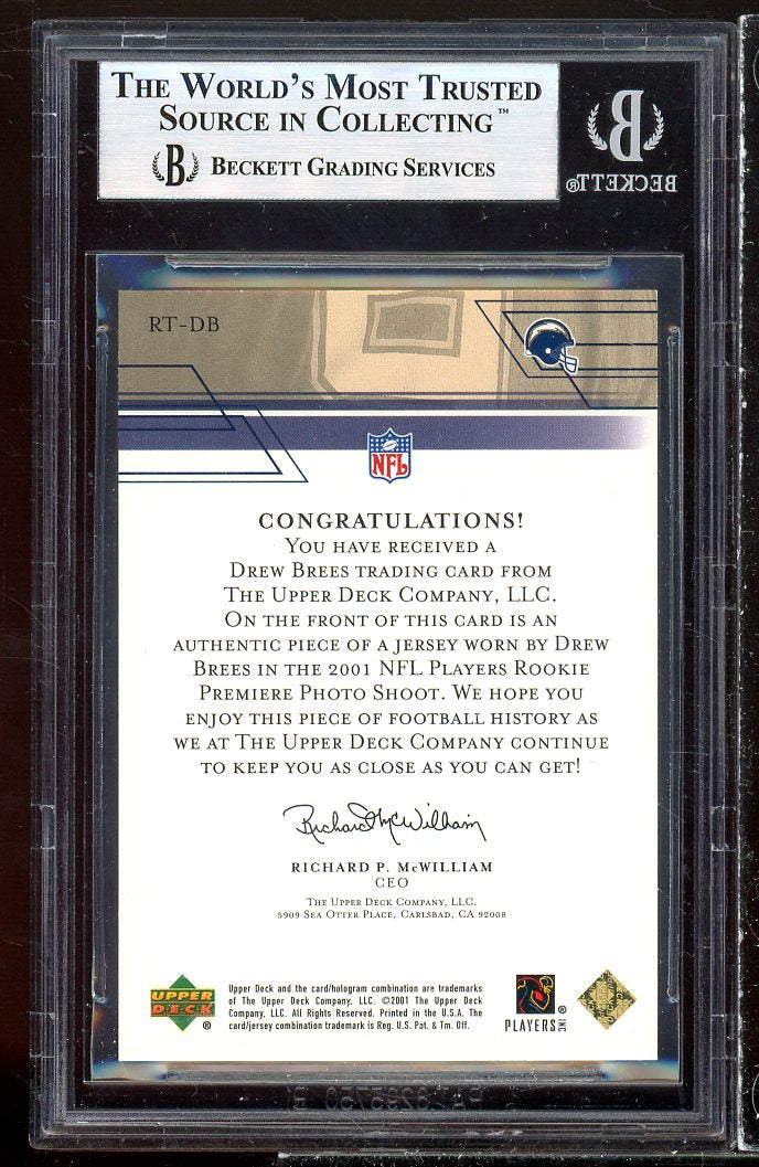 Drew Brees Rookie 2001 Upper Deck Rookie Threads #RTDB BGS 9 (9.5 8.5 9 9.5) Image 2