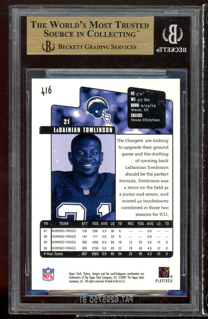 Ladainian Tomlinson Rookie Card 2001 UD Victory #416 BGS 9.5 (9.5 9.5 9.5 9) Image 2