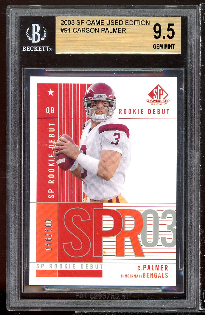 Carson Palmer Rookie Card 2003 SP Game Used Edition #91 BGS 9.5 (9.5 9 9.5 9.5) Image 1