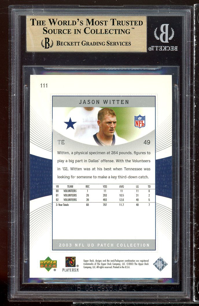 Jason Witten Rookie Card 2003 UD Patch Collection #111 (POP 5) BGS 9.5 Image 2