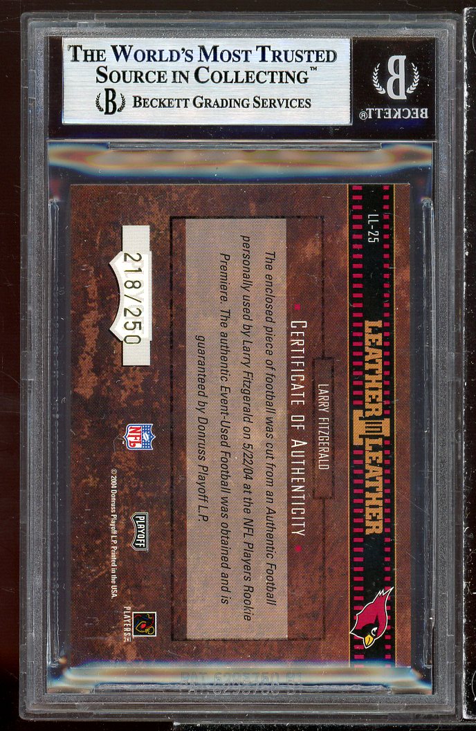 Larry Fitzgerald Rookie Card 2004 Playoff Hogg Heaven Leather in #LL-25 BGS 9 Image 2