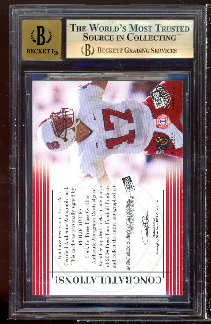 Philip Rivers Rookie Card 2004 Press Pass Autographs Bronze #35 (POP 2) BGS 9.5 Image 2