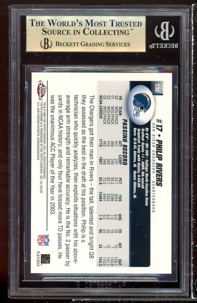 Philip Rivers Rookie Card 2004 Topps Chrome #230 BGS 9.5 (9.5 9.5 9.5 9.5) Image 2