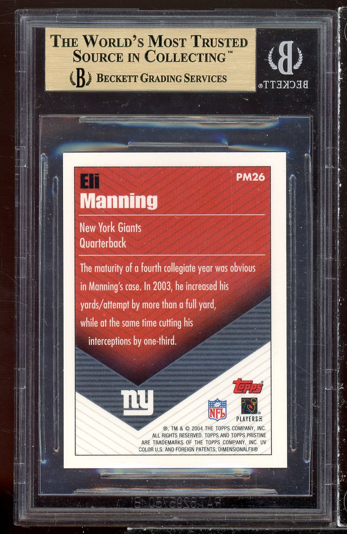 Eli Manning Rookie Card 2004 Topps Pristine Mini #pm26 (POP 4) (PRISTINE) BGS 10 Image 2