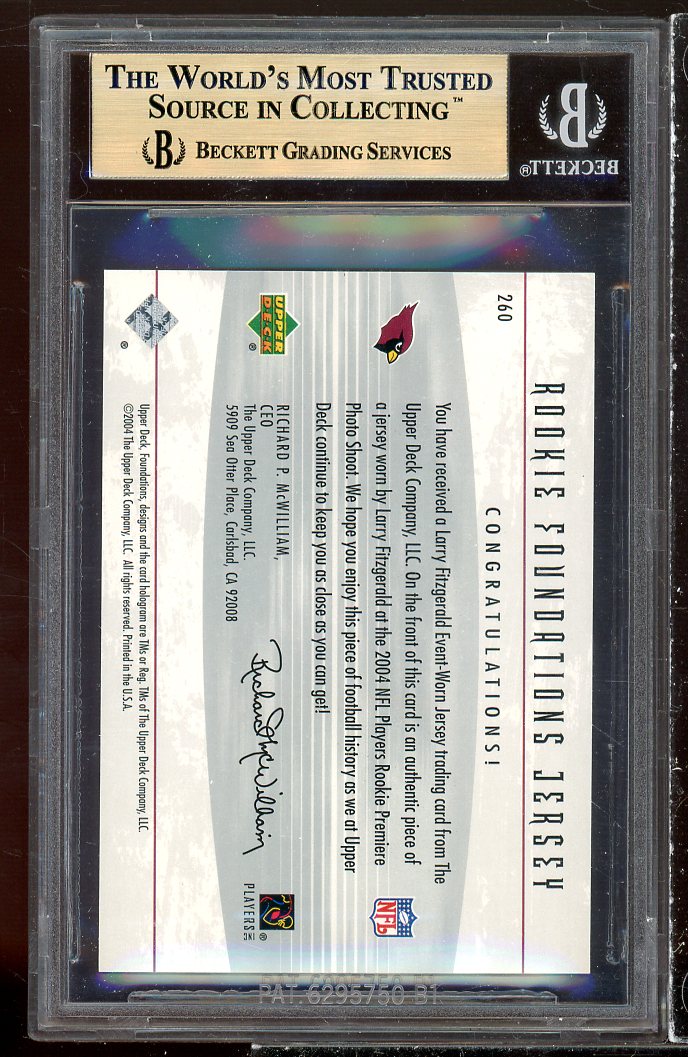 Larry Fitzgerard Rookie 2004 UD Foundations Jsy #260 BGS 9.5 (9.5 9.5 9 9.5) Image 2