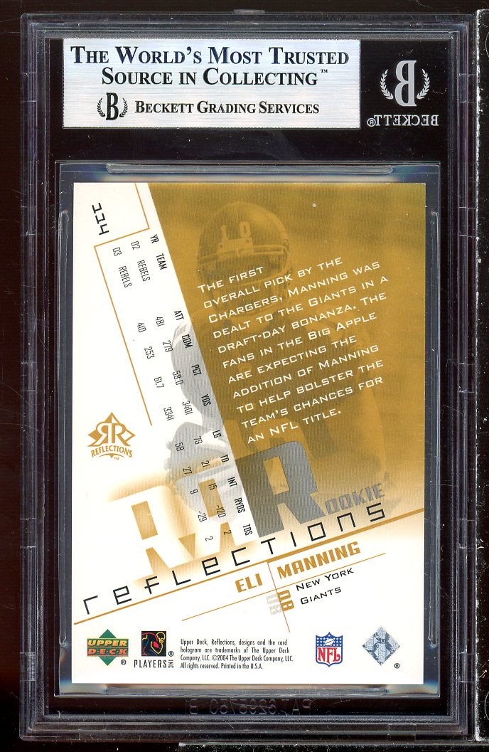 Eli Manning Rookie Card 2004 Upper Deck Reflections #114 BGS 9 Image 2