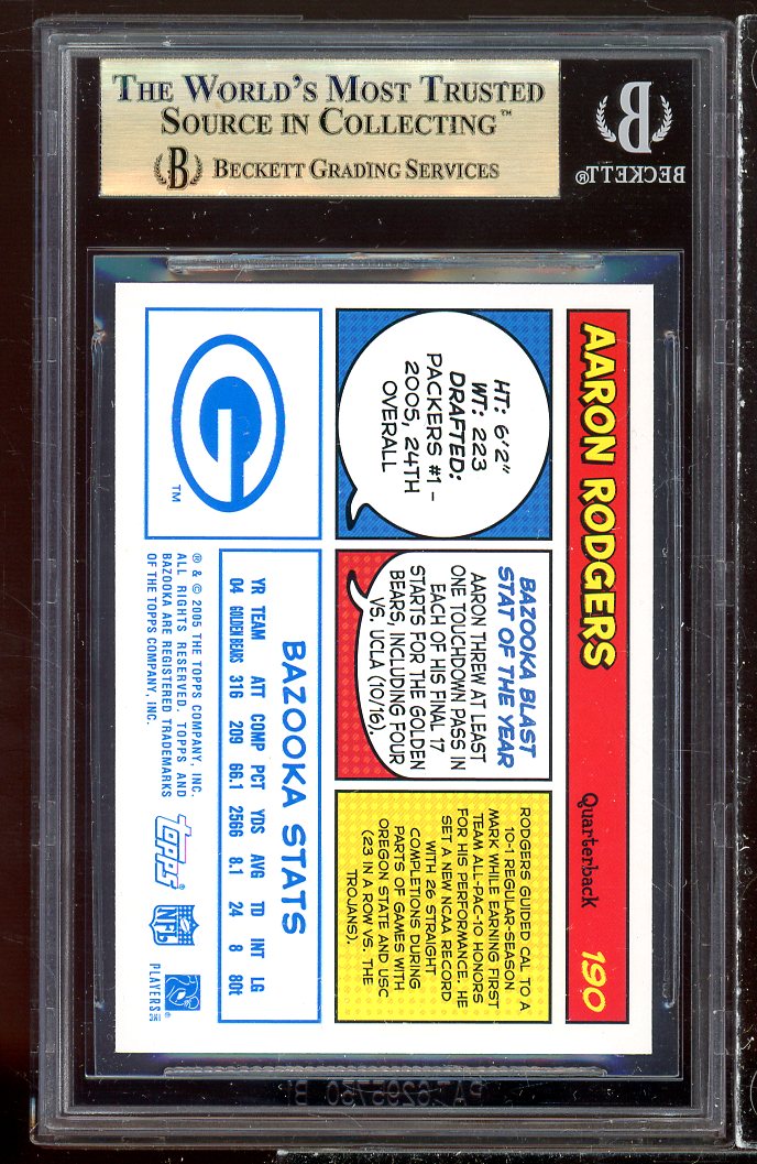 Aaron Rodgers Rookie Card 2005 Bazooka Blue #190 BGS 9.5 (9.5 9.5 9.5 9.5) Image 2