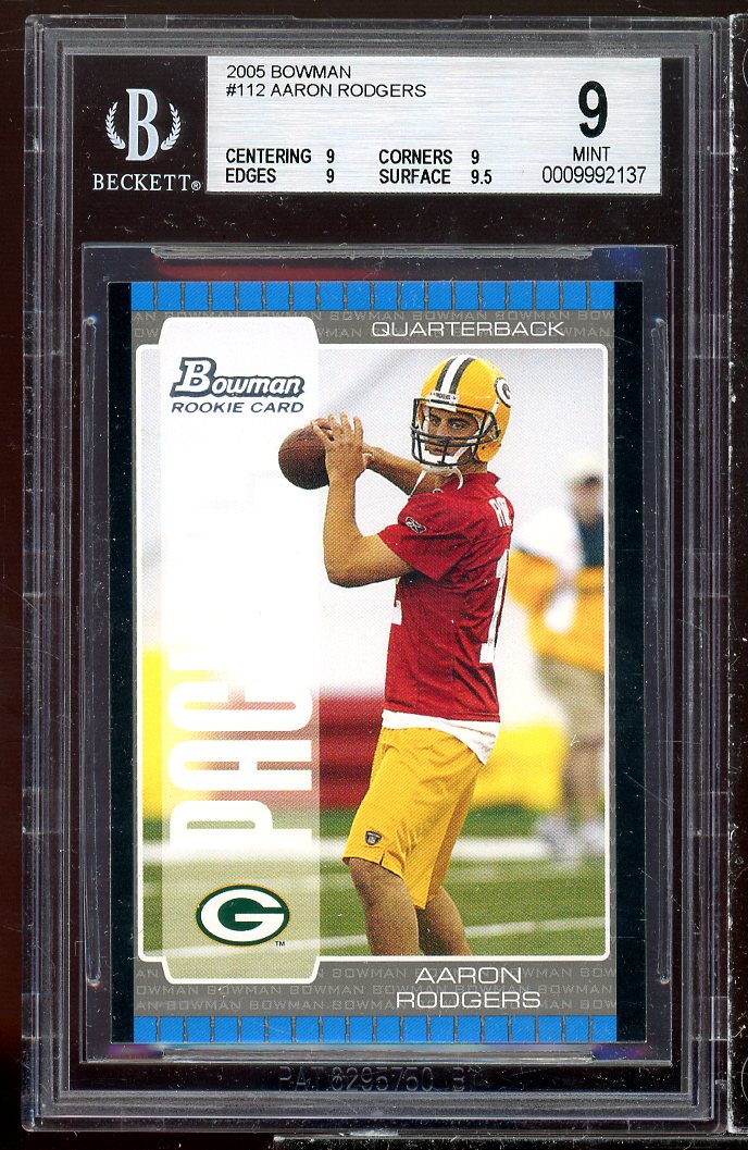 Aaron Rodgers Rookie Card 2005 Bowman #112 BGS 9 (9 9 9 9.5) Image 1