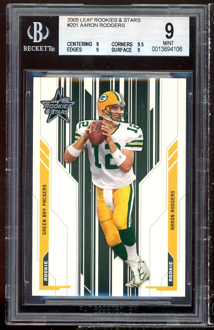 Aaron Rodgers Rookie Card 2005 Leaf Rookies n Stars #201 BGS 9 (9 9.5 9 9) Image 1