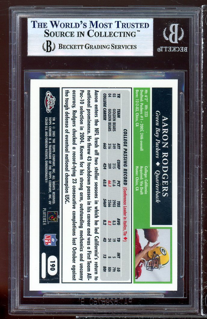 Aaron Rodgers Rookie Card 2005 Topps Chrome #190 BGS 8.5 (8 9.5 10 9) Image 2