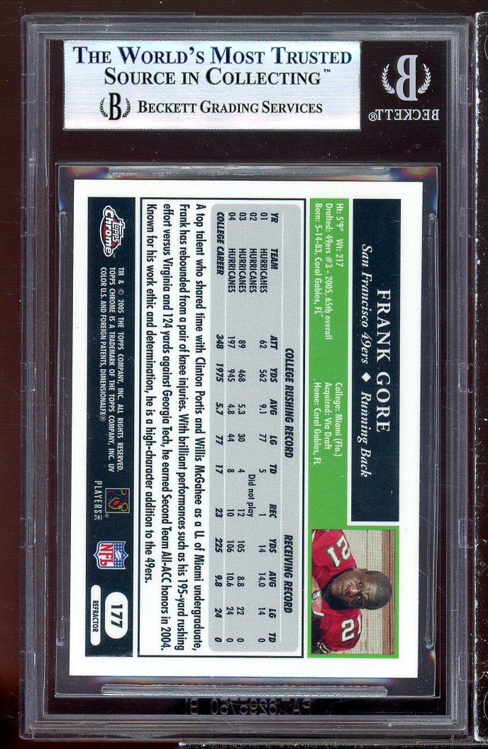 Frank Gore Rookie Card 2005 Topps Chrome Refractors #177 BGS 9 (9 9.5 9.5 9) Image 2