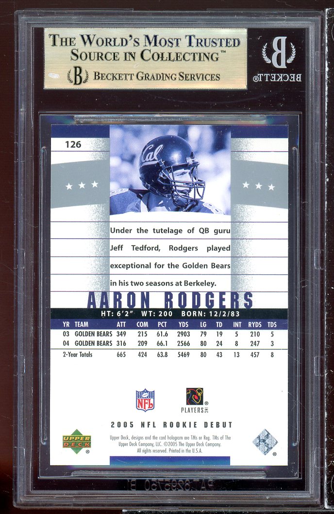 Aaron Rodgers Rookie Card 2005 UD Debut #126 BGS 9.5 (9.5 9.5 9.5 9.5) Image 2