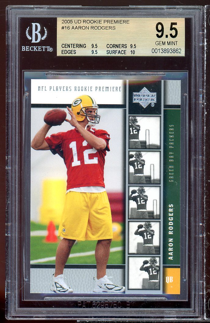 Aaron Rodgers Rookie Card 2005 UD Rookie Premiere #16 BGS 9.5 (9.5 9.5 9.5 10) Image 1