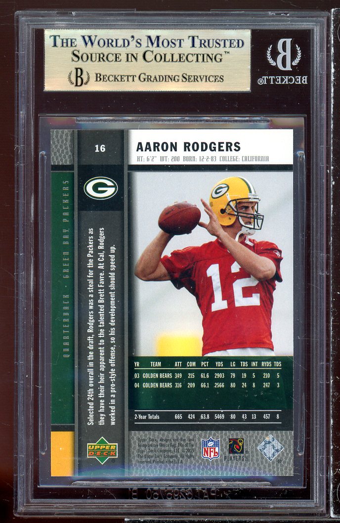 Aaron Rodgers Rookie Card 2005 UD Rookie Premiere #16 BGS 9.5 (9.5 9.5 9.5 10) Image 2