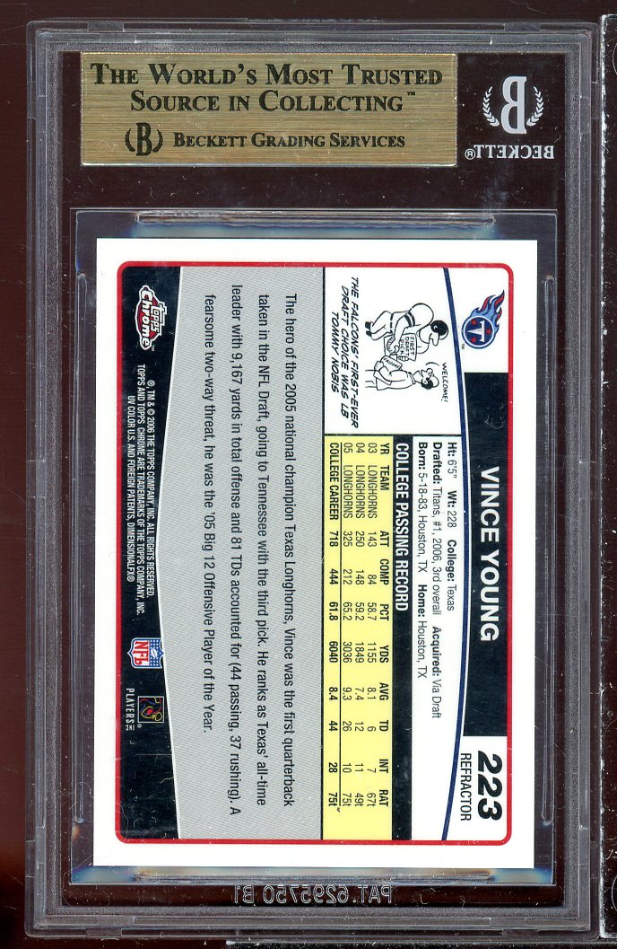 Vince Young Rookie 2006 Topps Chrome Refractors #223 BGS 9.5 (9 9.5 9.5 9.5) Image 2