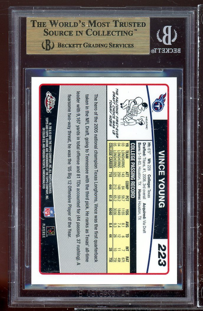 Vince Young Rookie Card 2006 Topps Chrome #223 BGS 9.5 (9 9.5 9.5 9.5) Image 2