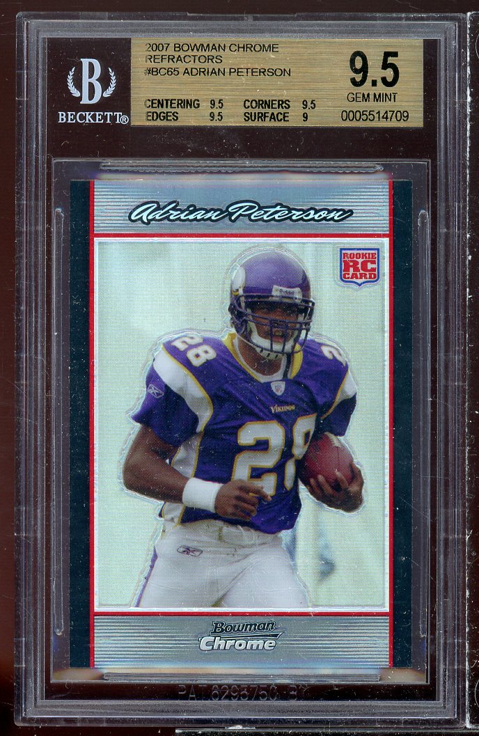 Adrian Peterson Rookie Card 2007 Bowman Chrome Refractors #BC65 BGS 9.5 Image 1