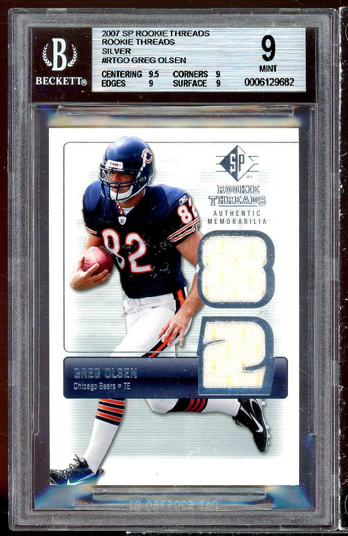 Greg Olsen Rookie Card 2007 SP Rookie Threads Silver #RT-GO (POP 1) BGS 9 Image 1