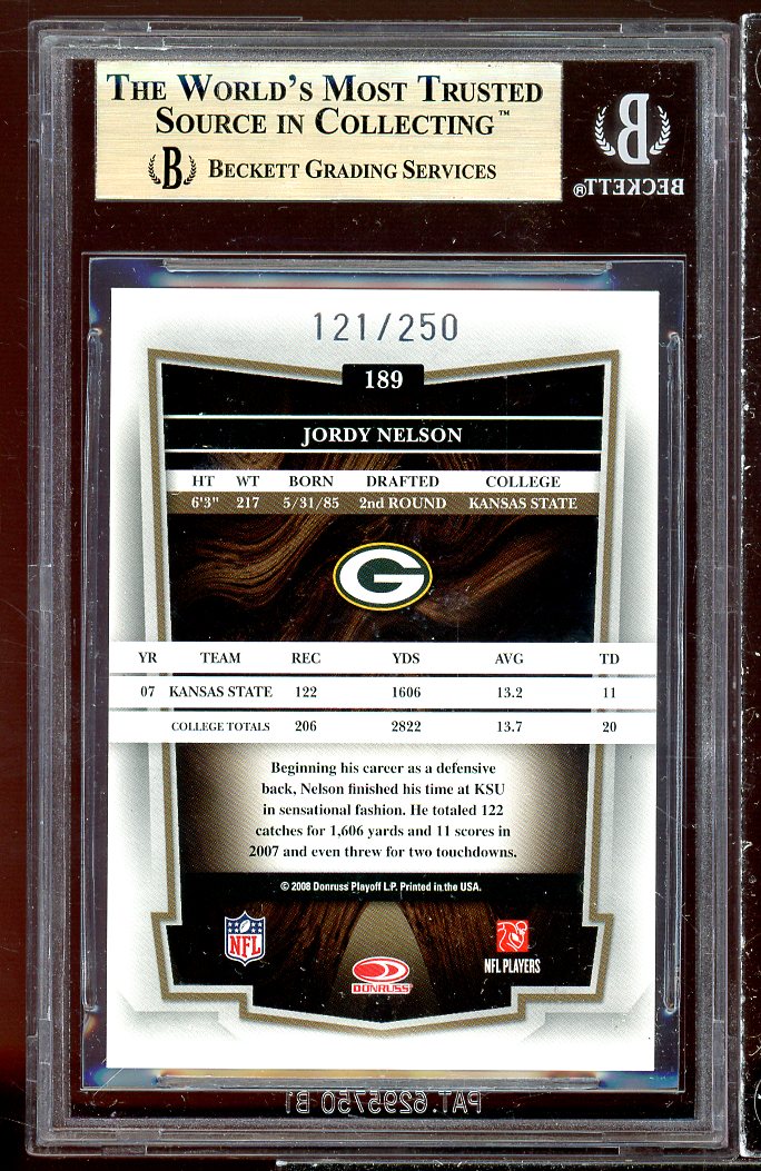 Jordy Nelson Rookie 2008 Donruss Classics Timeless Bronze #189 (POP 1) BGS 9.5 Image 2