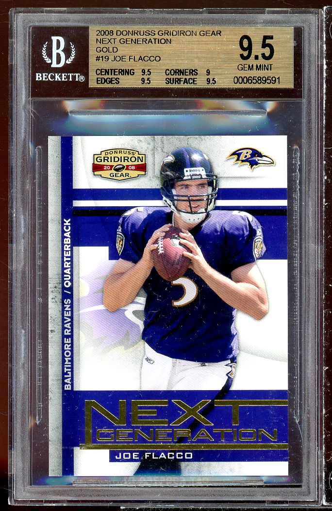 Joe Flacco Rookie 2008 Donruss Gridiron Gear NG Gold #NG-19 (POP 2) BGS 9.5 Image 1