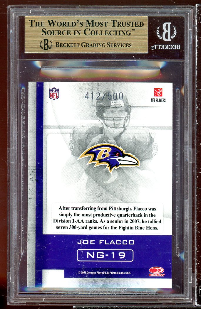 Joe Flacco Rookie 2008 Donruss Gridiron Gear NG Gold #NG-19 (POP 2) BGS 9.5 Image 2