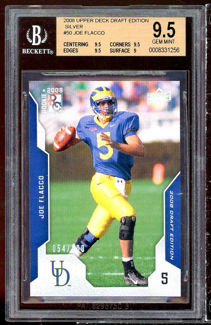 Joe Flacco Rookie Card 2008 Upper Deck Draft Edition Silver #50 (POP 2) BGS 9.5 Image 1