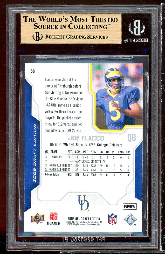 Joe Flacco Rookie Card 2008 Upper Deck Draft Edition Silver #50 (POP 2) BGS 9.5 Image 2