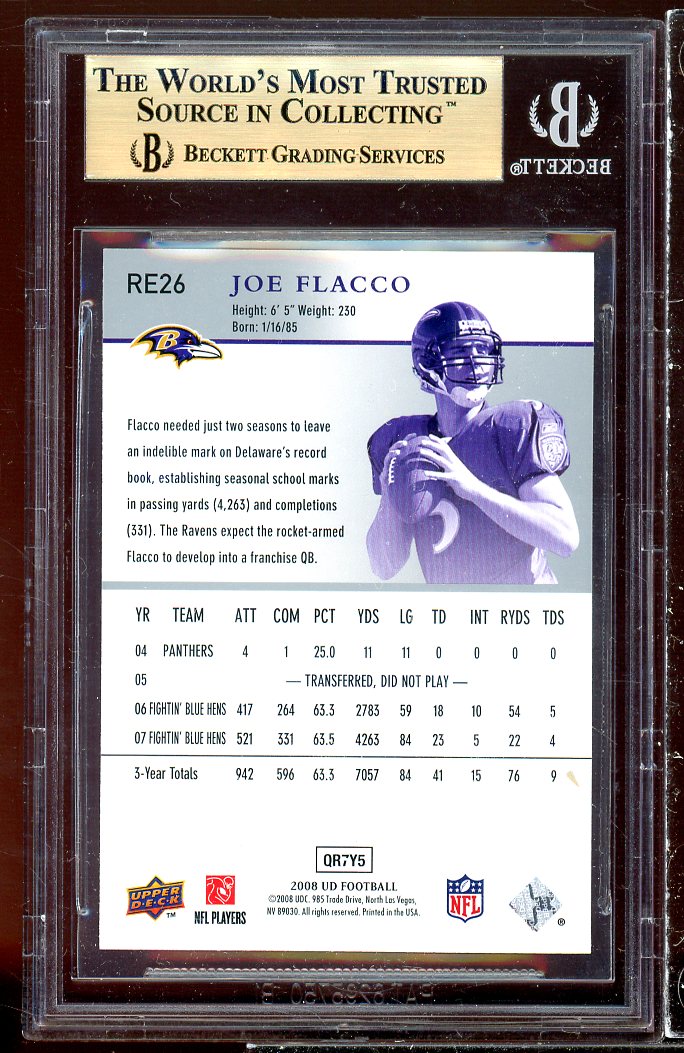 Joe Flacco Rookie 2008 Upper Deck Rookie Exclusives #RE26 BGS 9.5 (9.5 9 9.5 10) Image 2