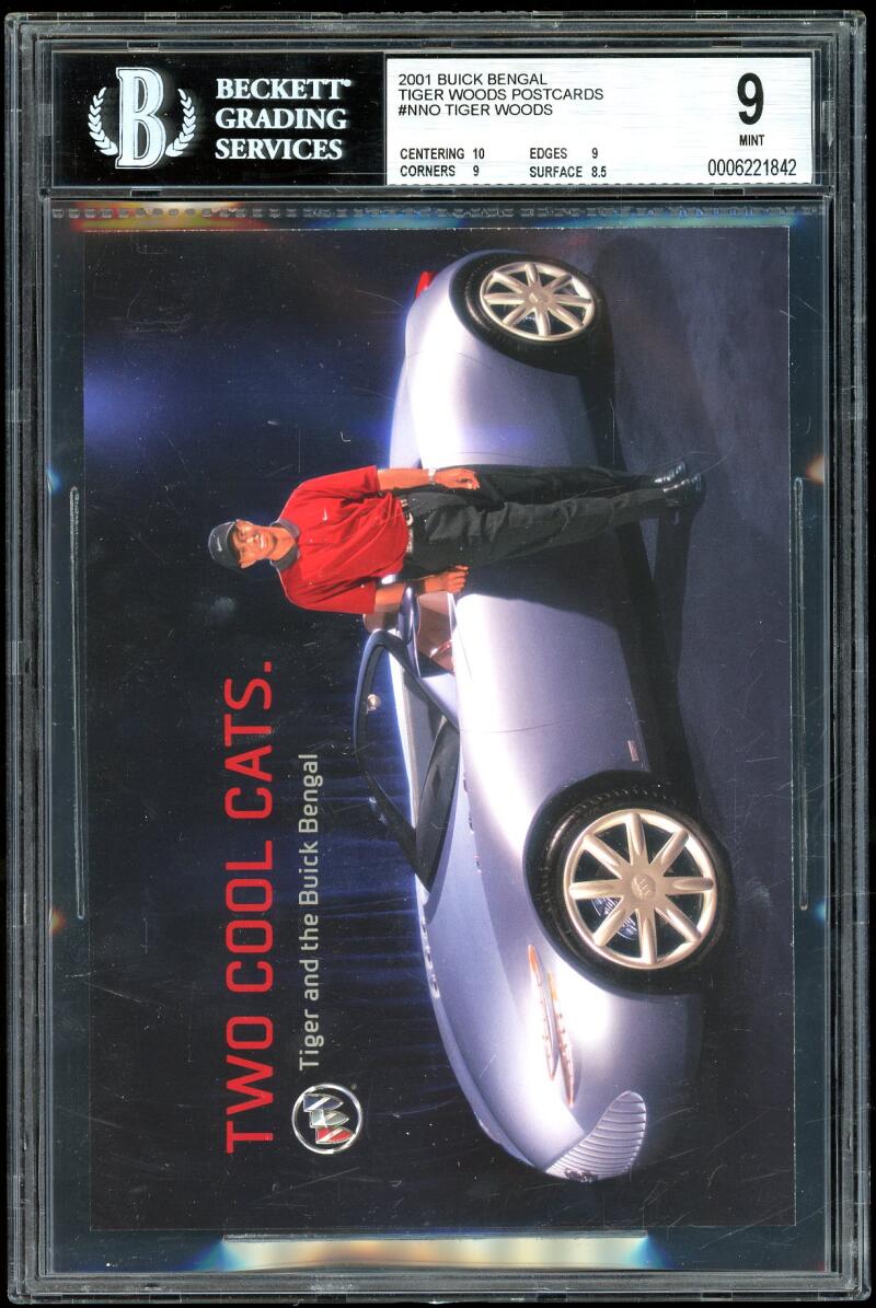 2001 Buick Bengal Tiger Woods Postcards #nno Tiger Woods Rookie Card BGS 9 Image 1